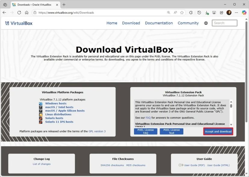 Загрузка расширений VirtualBox