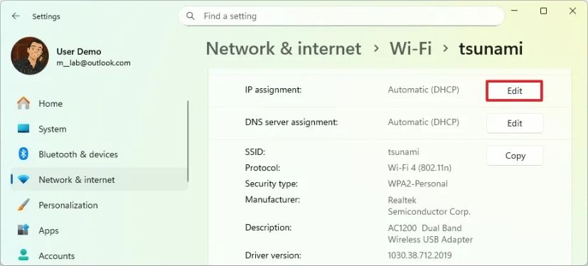 Изменить IP-назначение в Windows 11