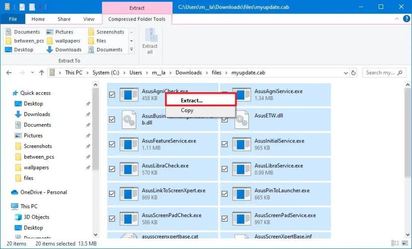 Извлечение CAB-файла в Windows 10