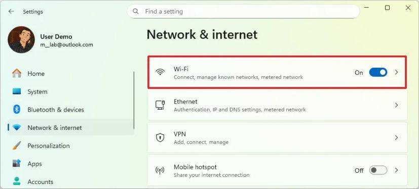 Открыть параметры Wi-Fi