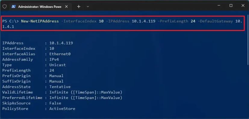 Присвоение статического IP с помощью PowerShell