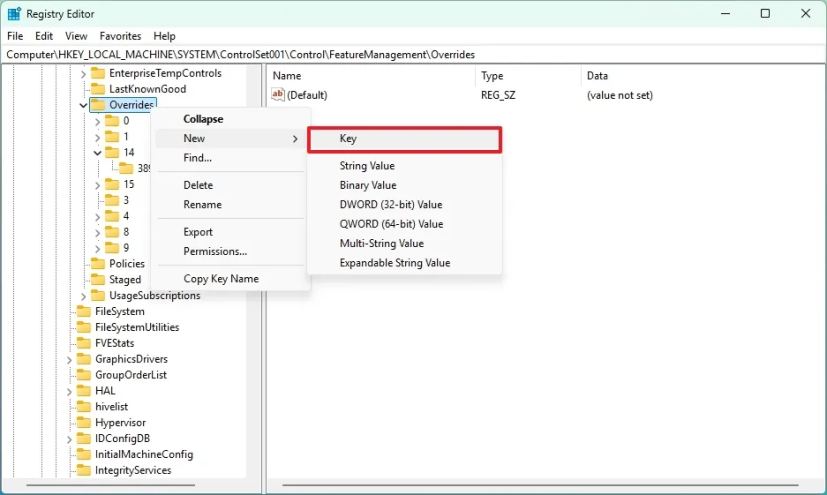 Создание раздела 14 в реестре