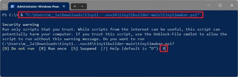 Запуск Tiny11 Builder в PowerShell