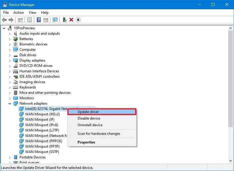 Опция обновления драйвера в Диспетчере устройств
