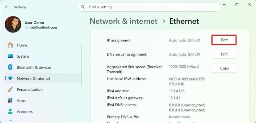 Редактирование IP для Ethernet