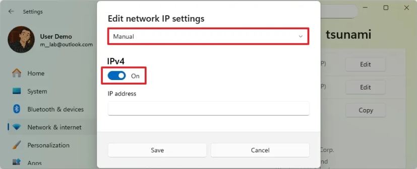 Включить статический IPv4