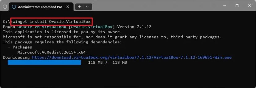 Установка VirtualBox через winget