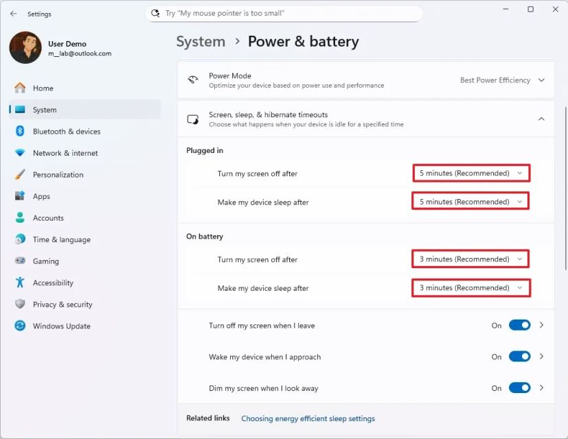 Изменение времени сна в Windows 11
