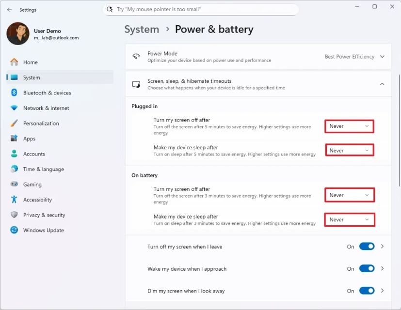 Отключение таймеров сна в Windows 11