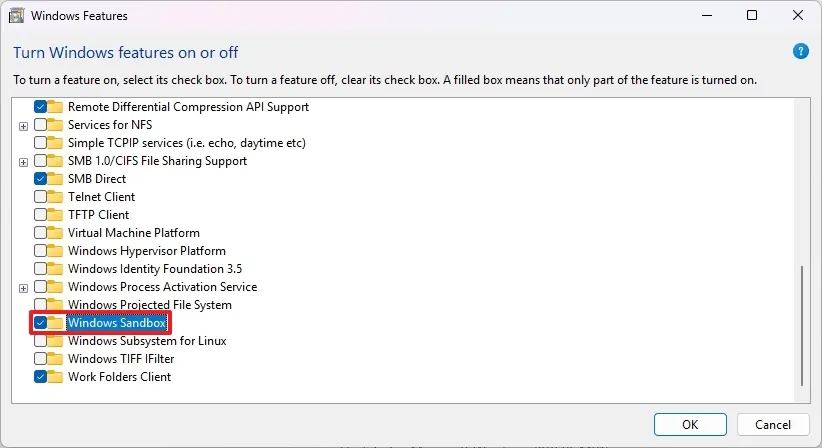 Включение Windows Sandbox