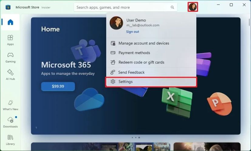 Настройки приложений Microsoft Store