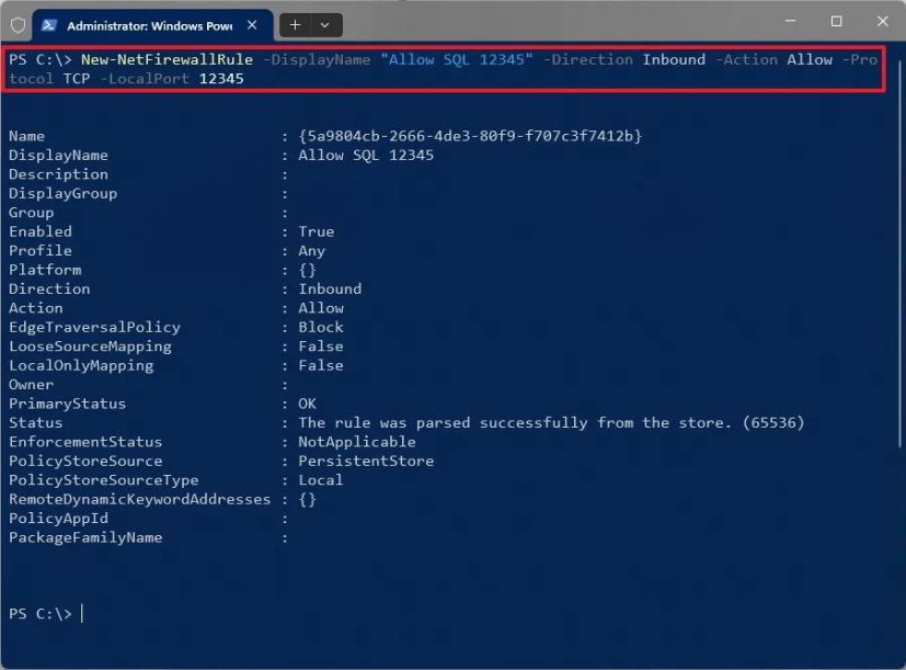 Создание правила брандмауэра через PowerShell в Windows 11