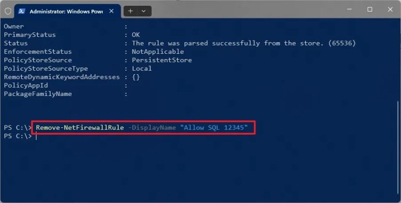 Удаление правила брандмауэра через PowerShell