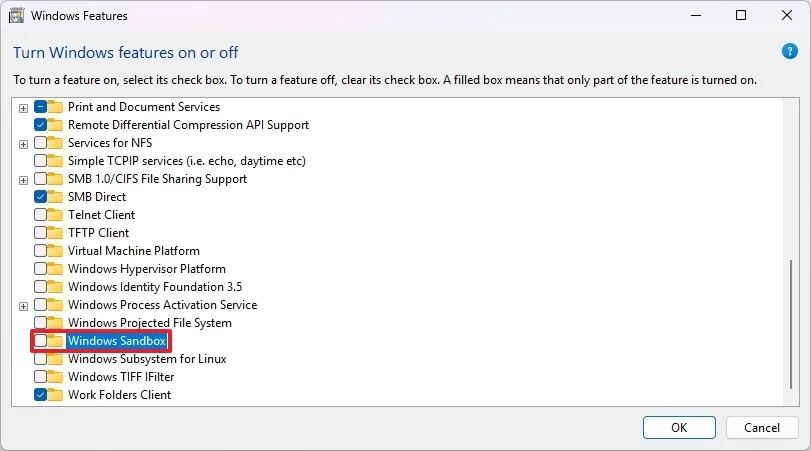 Отключение Windows Sandbox
