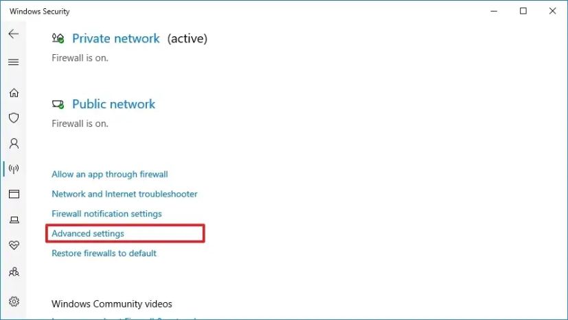 Расширенные настройки брандмауэра Windows