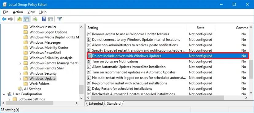 Политики локальной групповой политики Центр обновления Windows