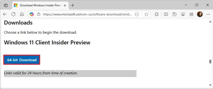 Windows 11 25H2 ISO download from Insider page