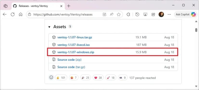 Ventoy download for Windows 11