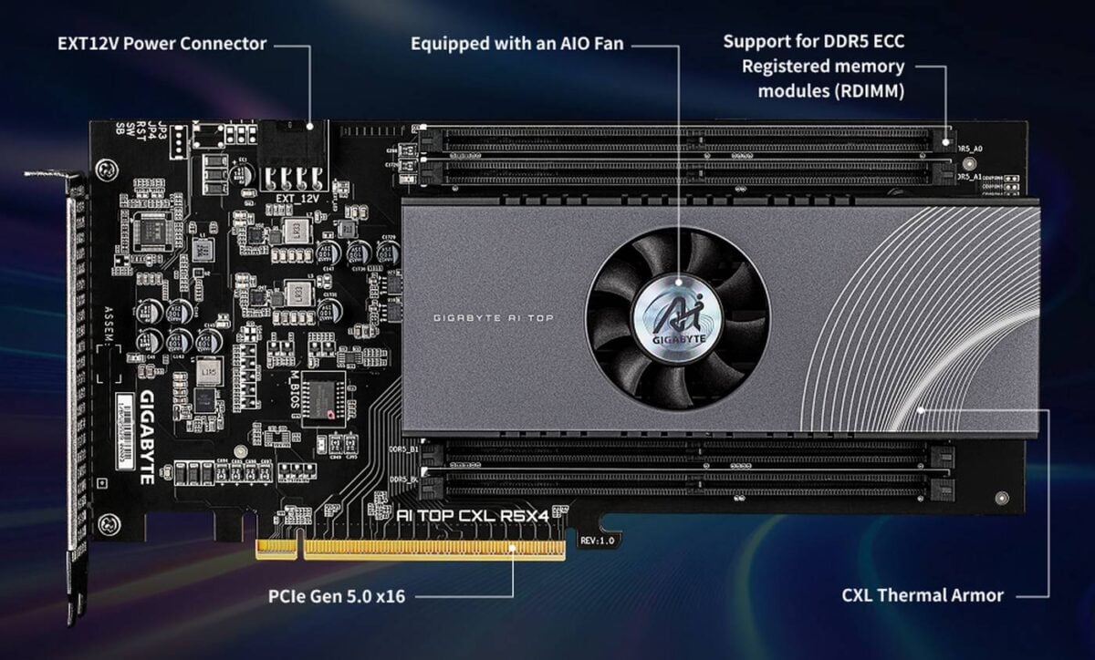 Плата расширения Gigabyte AI TOP CXL R5X4, устанавливаемая в слот PCIe.