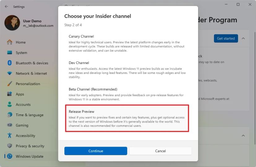 Windows 11 25H2 enroll in Release Preview Channel