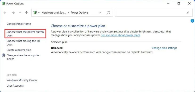 Choose what the power button does