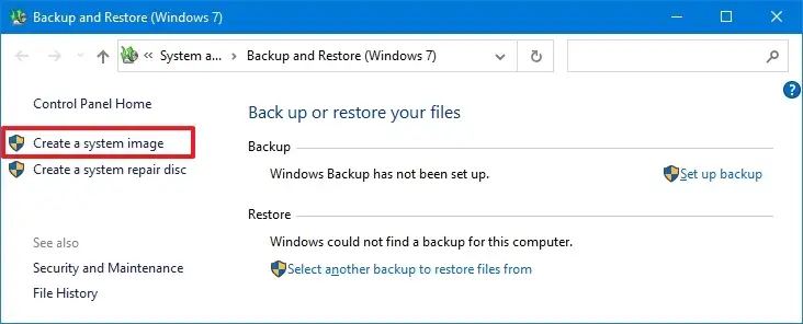 Create system image option