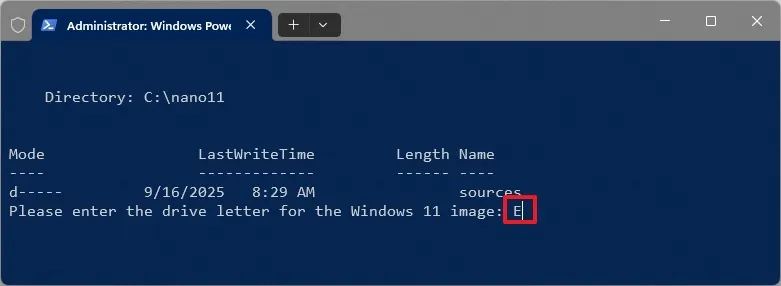 Nano11 confirm drive letter