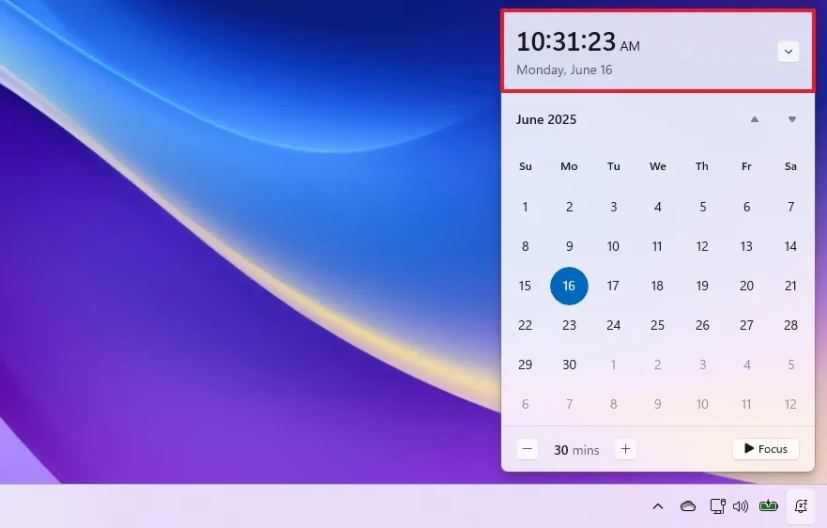Notification Center full clock