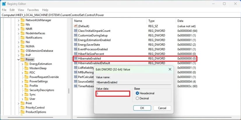 Registry enable Hibernate