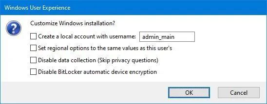 Rufus Windows User Experience settings