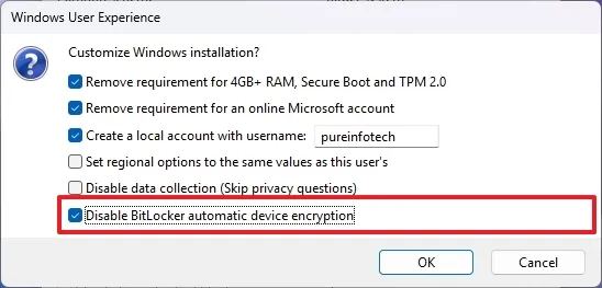 Rufus disable BitLocker on Windows 11 24H2