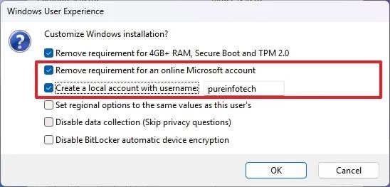 Rufus set up WIndows 11 without MSA