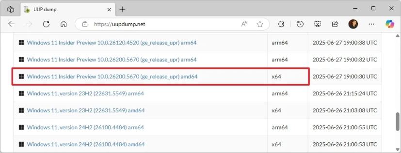 UUP Dump Windows 11 25H2 загрузка