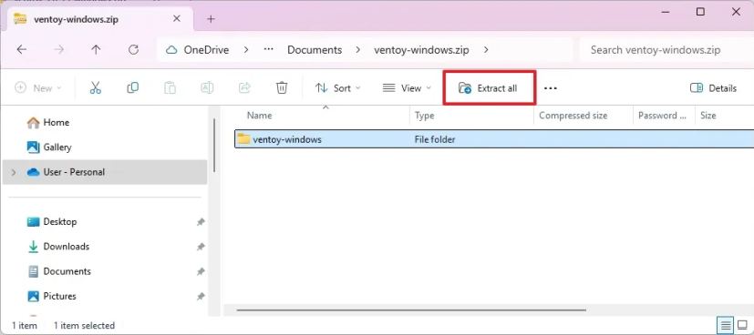 Ventoy extract zip file