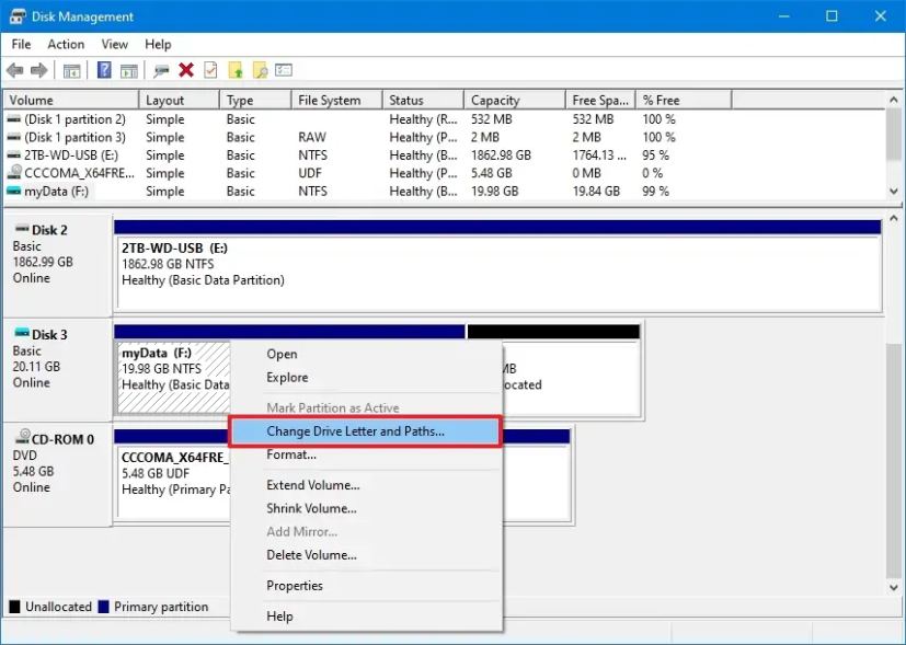 VHD change driver letter on Windows 10