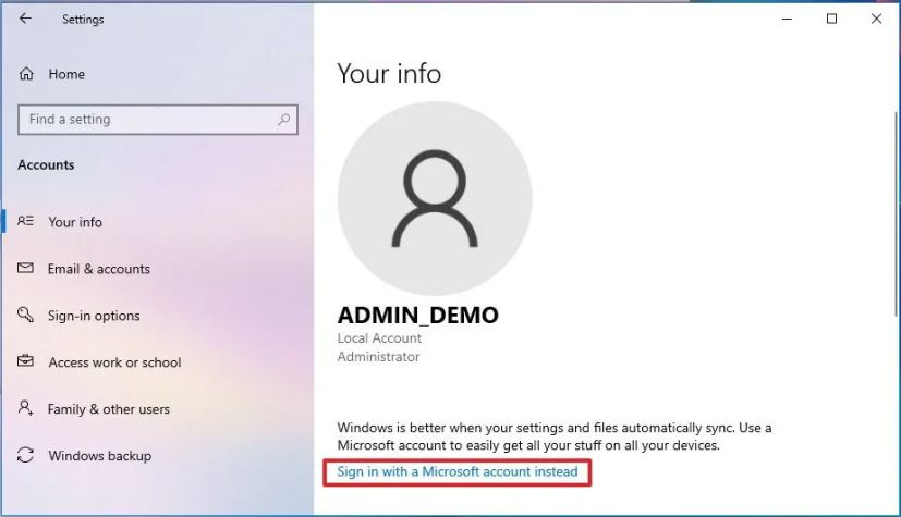 Windows 10 switch to Microsoft account