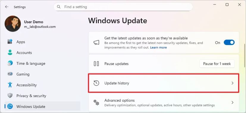 Update history setting
