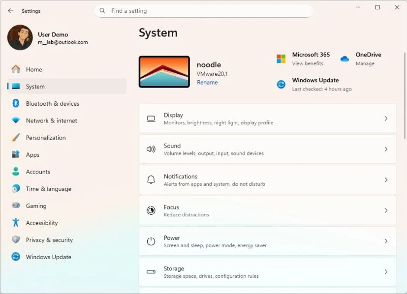 Windows 11 Settings System page