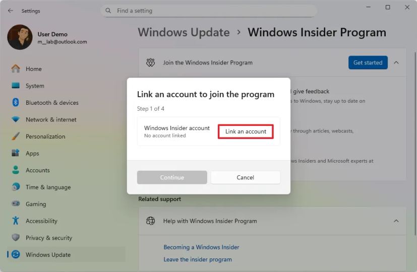 Microsoft account enroll Insider program