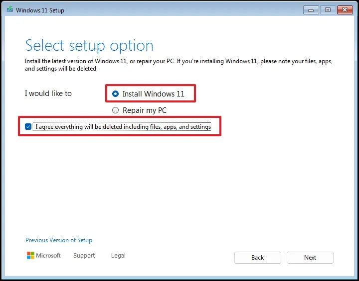 Опция установки Windows 11 24H2