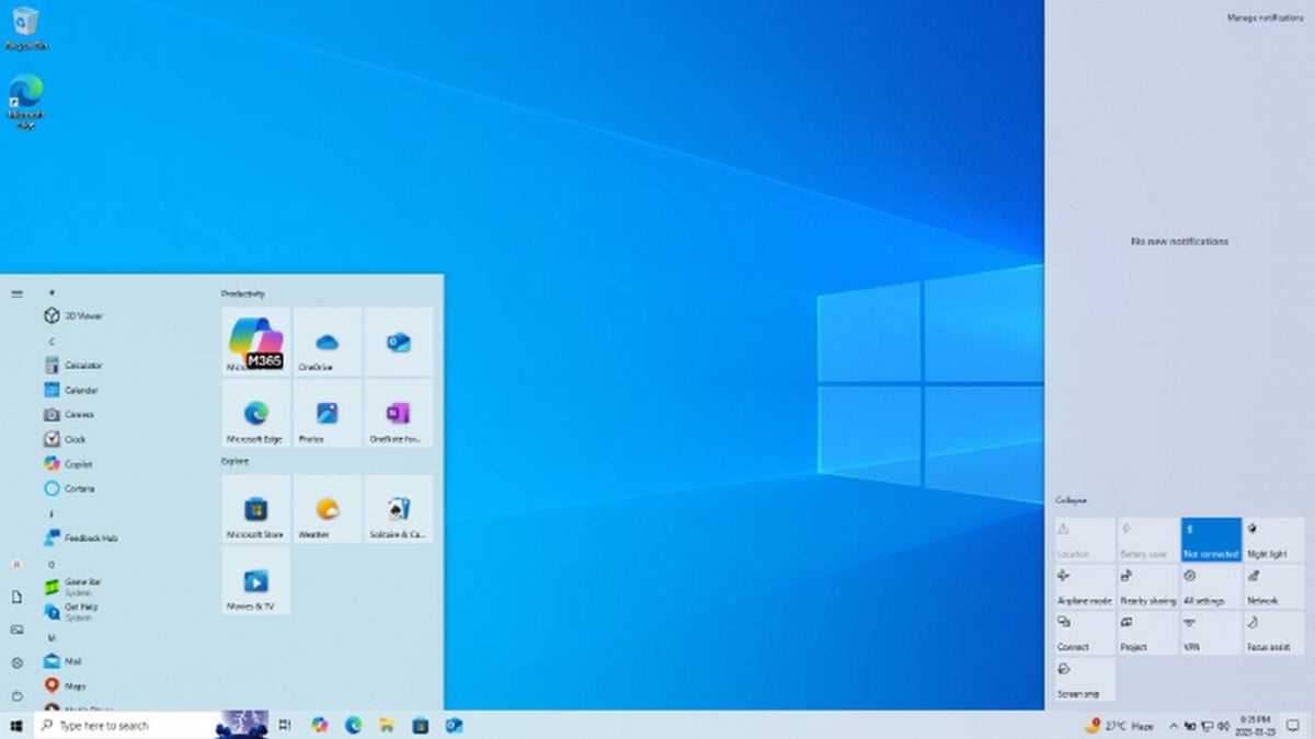 Рабочий стол Windows 10.