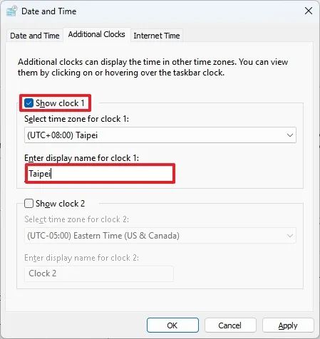 Control Panel show secondary clock