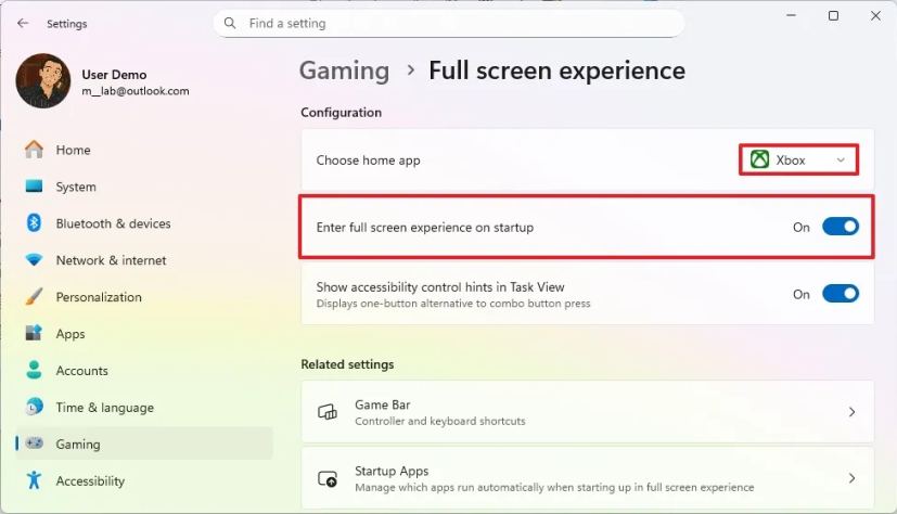Enable Xbox full screen experience on Windows 11