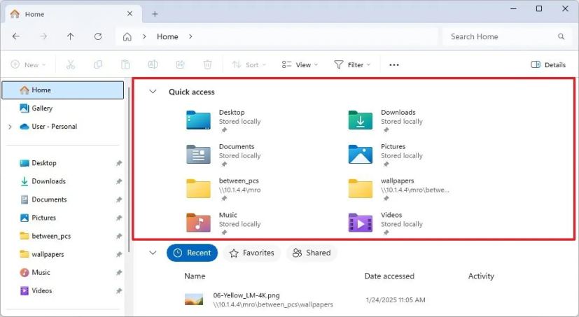 File Explorer Home with Quick Access