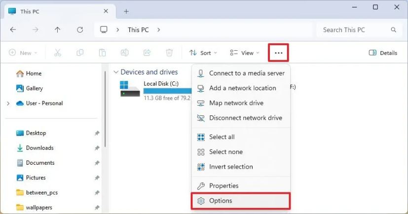 File Explorer open Folder Options