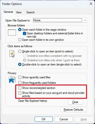 File Explorer Home restore Quick Access