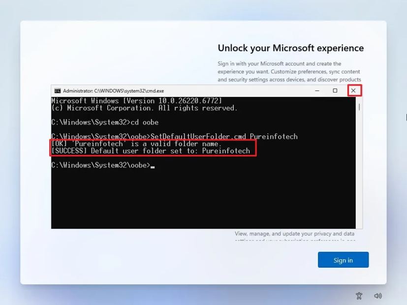 OOBE confirm user folder name