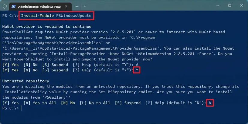 PowerShell install PSWindowUpdate