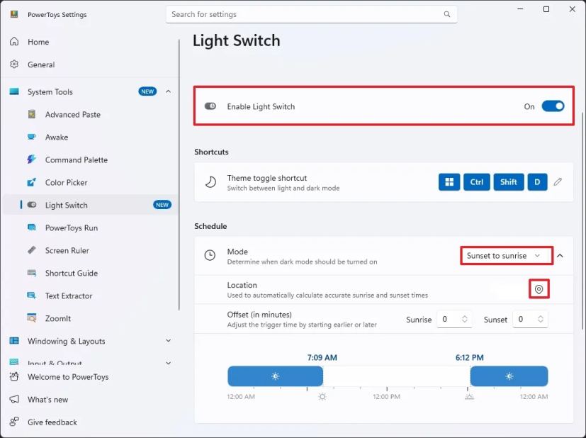 PowerToys Light Switch auto configuration