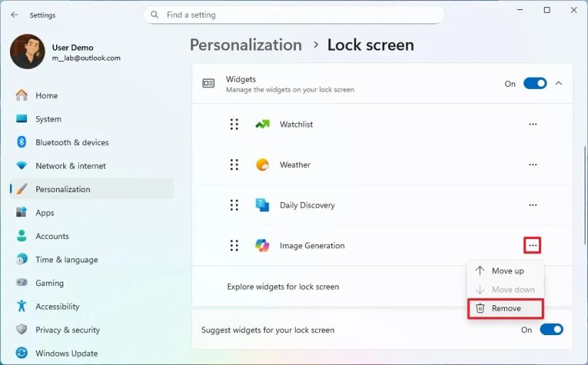 Удаление виджета с экрана блокировки
